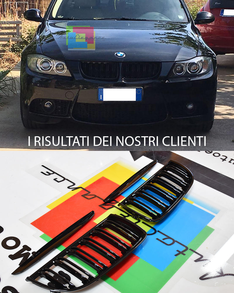 BMW SERIE 3 E90 E91 2005-2008 GRIGLIA ANTERIORE M3 DOPPIA LAMA LOOK NERO AUTOELEGANCERICAMBI