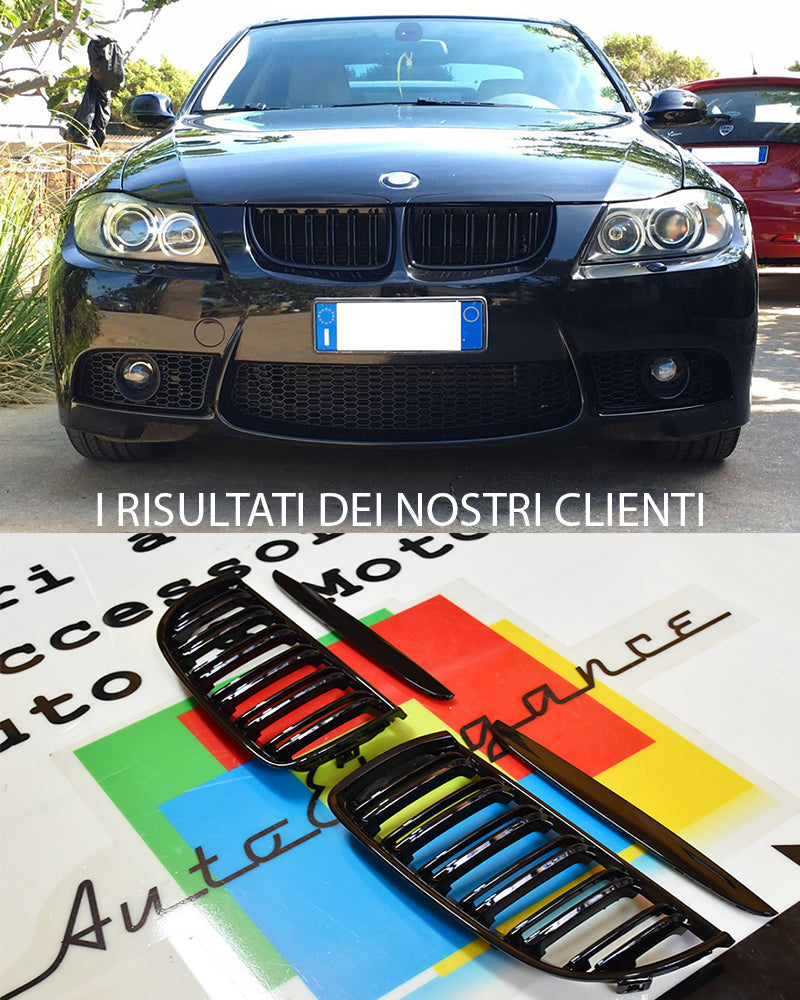 BMW SERIE 3 E90 E91 2005-2008 GRIGLIA ANTERIORE M3 DOPPIA LAMA LOOK NERO AUTOELEGANCERICAMBI