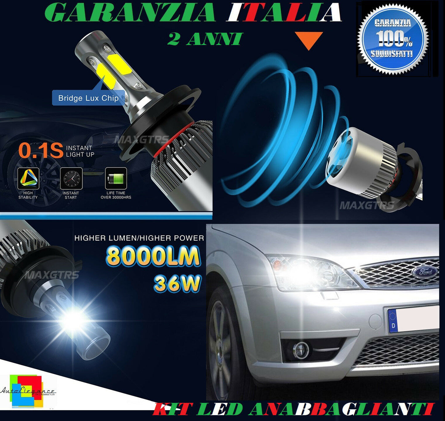 LAMPADE ANABBAGLIANTI 36W LED FORD MONDEO 2000-2007 ISTANTANEO 6000K