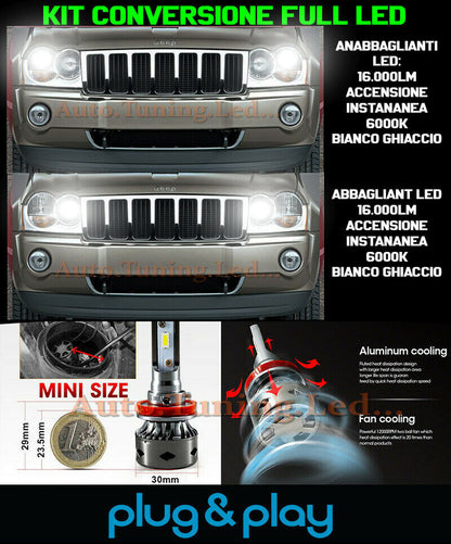 LAMPADE ANABBAGLIANTI + ABBAGLIANTI LED 16.000LM PER JEEP GRAND CHEROKEE III