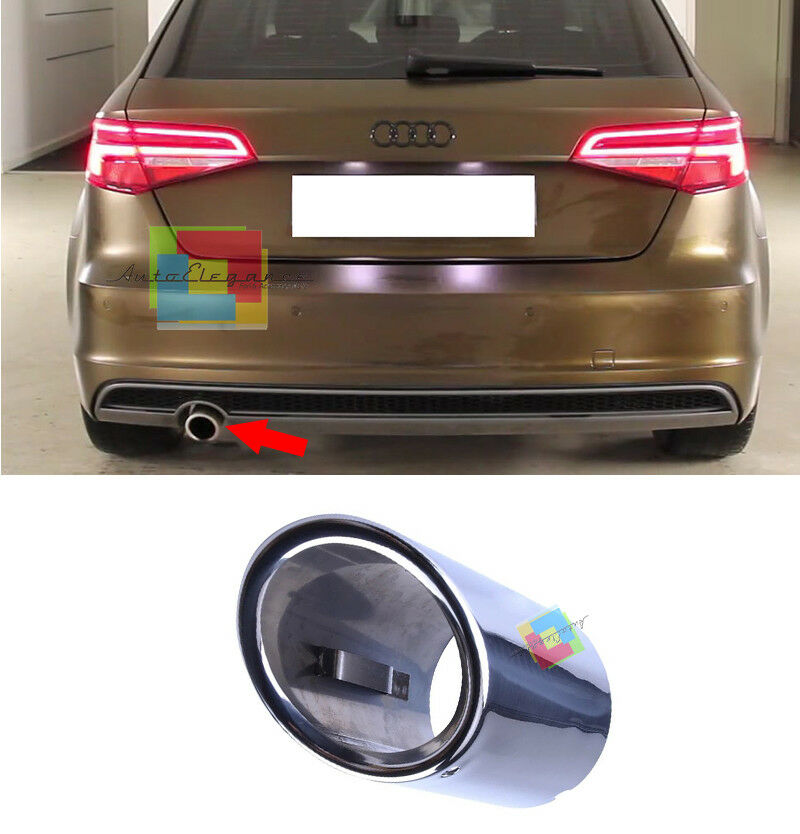 AUDI A3 8V 2012+ TERMINALE DI SCARICO SINGOLO CROMATO ACCIAIO INOX LOOK SLINE AUTOELEGANCERICAMBI