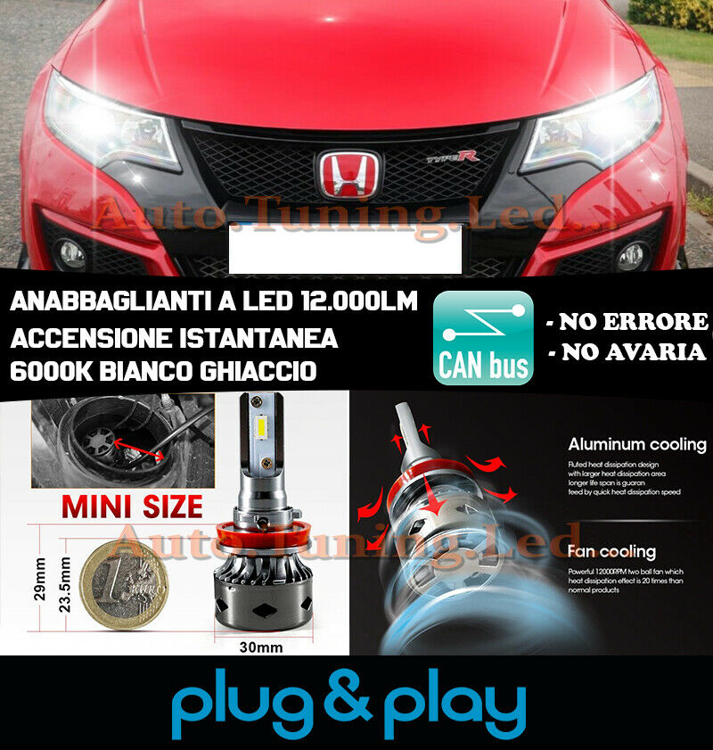 HONDA CIVIC X INSTANT NO FAILURE LED LOW BEAM HEADLIGHTS 12,000LM