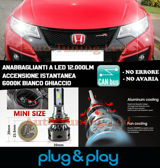 HONDA CIVIC X INSTANT NO FAILURE LED LOW BEAM HEADLIGHTS 12,000LM