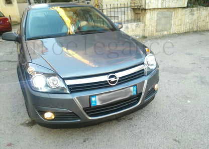 OPEL ASTRA H 2004-2007 FARI NERI CON ANGEL EYES BIANCHI + KIT LED ANABBAGLIANTE