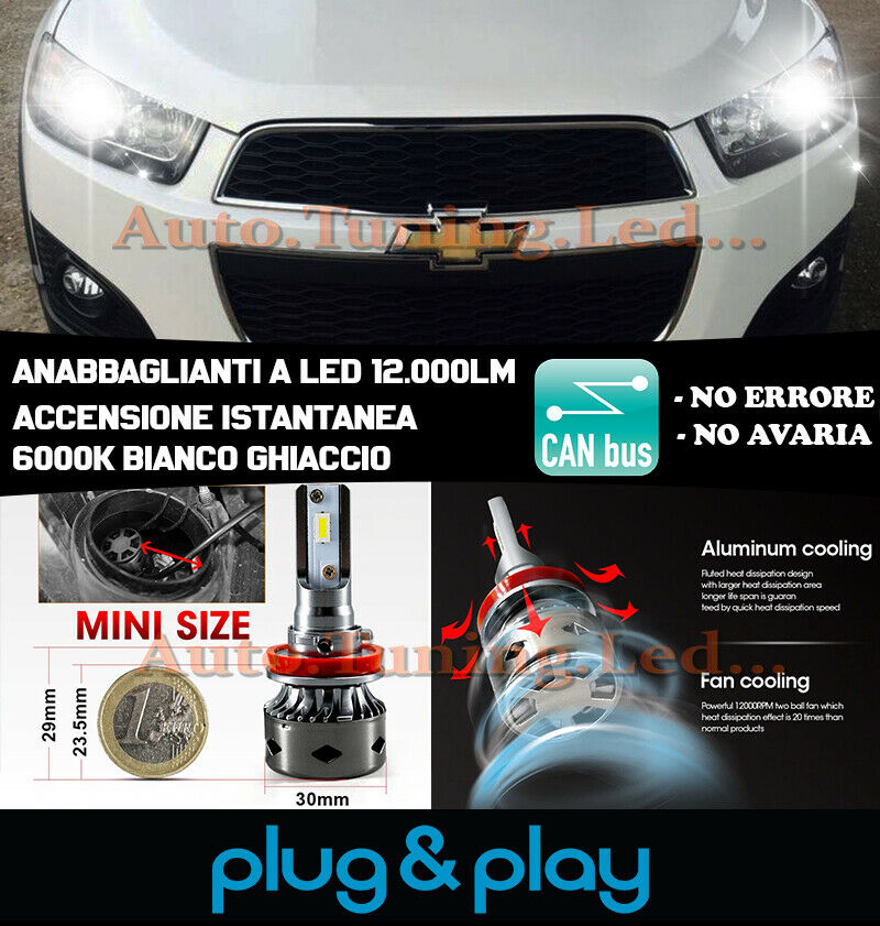 LAMPADE ANABBAGLIANTI LED CHEVROLET CAPTIVA ISTANTANEO NO AVARIA 12.000LM