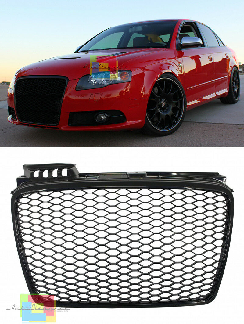 FRONT GRILLE GLOSS BLACK AUDI A4 B7 2004-2007 AVANT SEDAN RS4 CALANDRA