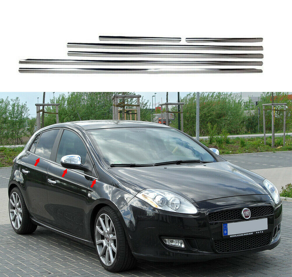 MODANATURE ADESIVE FIAT BRAVO II 2006- CORNICI FINESTRINI CROMATE ACCIAIO INOX .
