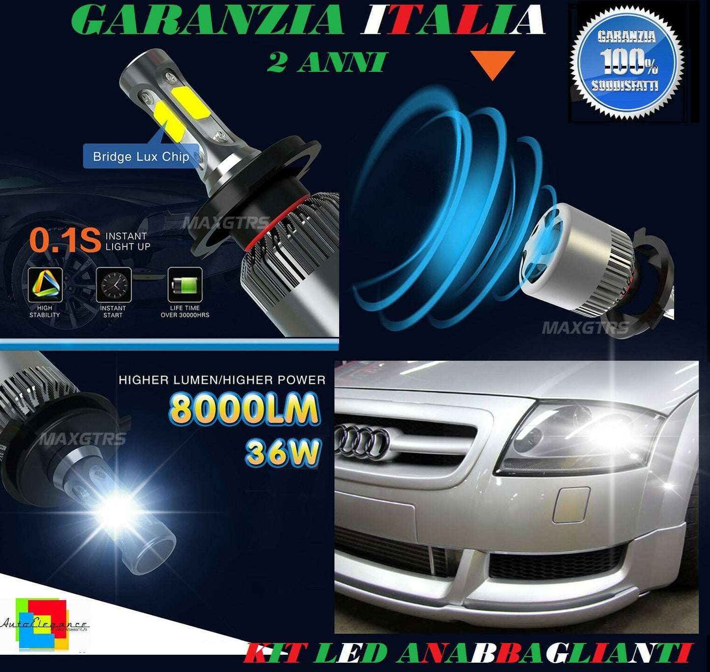 LOW BEAM LAMPS 36W LED AUDI TT 8N 1998-2006 INSTANT FLASH 6000K