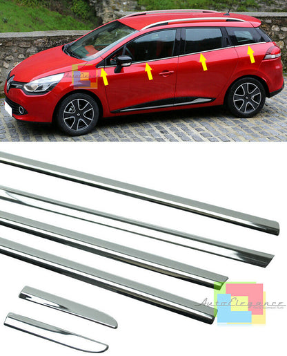 CORNICE FINESTRINI CROMATA RENAULT CLIO IV GRANDTOUR 2013+ ADESIVA 3M ACCIAIO AUTOELEGANCERICAMBI