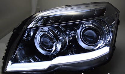 MERCEDES GLK X204 2008-2012 FARI ANTERIORI CROMATI POSIZIONE LED LENTICOLARI