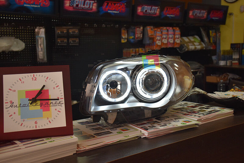 FARI SATINATI CON ANELLI ANGEL EYES LED BIANCHI BMW E81 E82 E87 E88 04-11