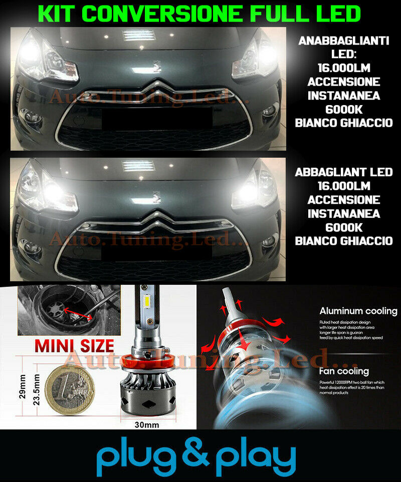 LAMPADE ANABBAGLIANTI + ABBAGLIANTI LED 16.000LM PER CITROEN DS3