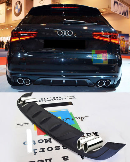 SOTTO PARAURTI AUDI A3 8V 2012+ SPORTBACK DIFFUSORE POSTERIORE + TERMINALI INOX