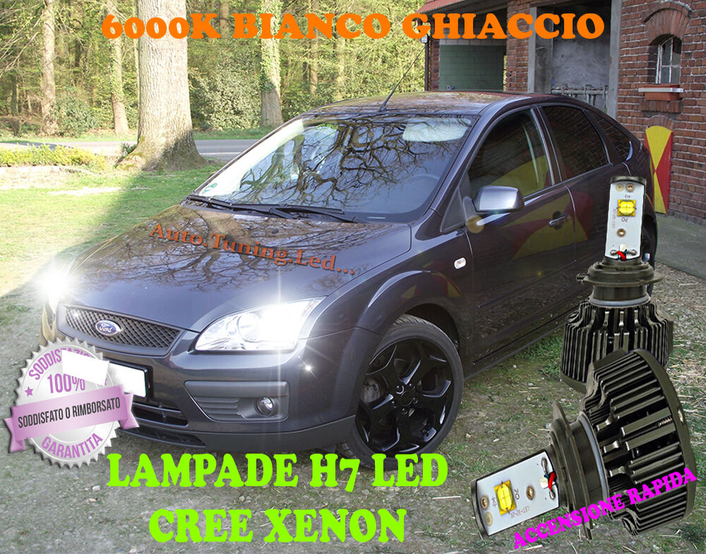 FORD FOCUS 2 LAMPADE H7 CREE XENON ANABBAGLIANTE 6000K BIANCO SOLO FARI ALOGENI