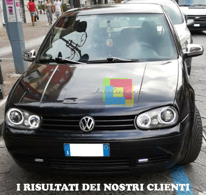 VW GOLF 4 1997-2003 FARI ANTERIORI CROMATI CON ANGEL EYES BIANCHI