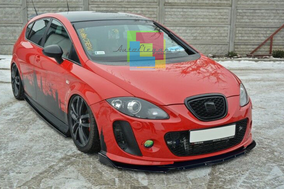 SEAT LEON 1P1 MK2 FRONT BUMPER SPLITTER GLOSS BLACK RS LOOK