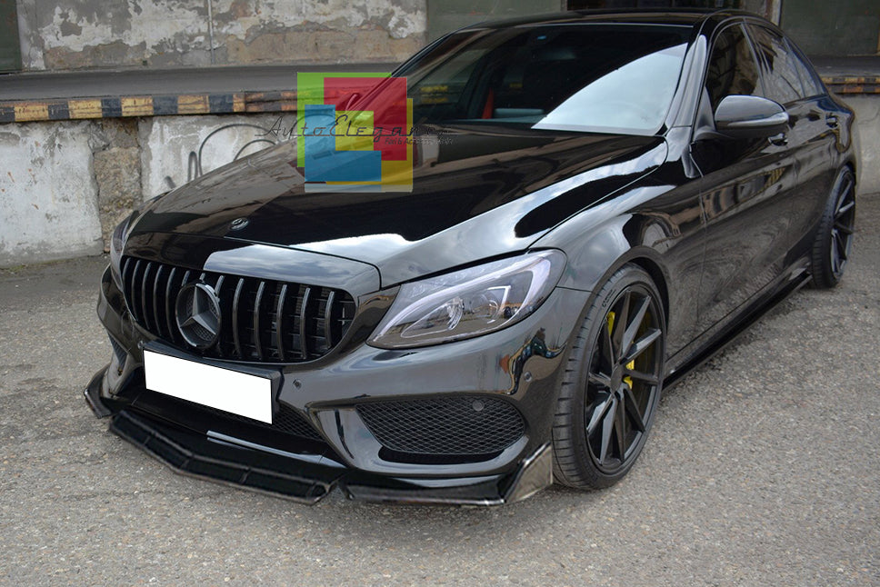 MERCEDES C W205 S205 C205 FRONT BUMPER SPLITTER GLOSS BLACK AMG LOOK