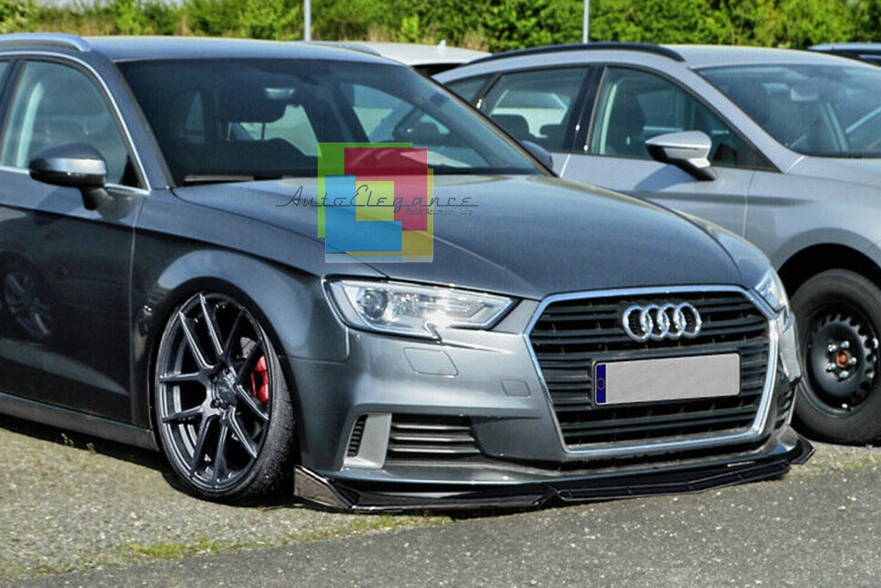 AUDI A3 8V 2016+ LIFT SPLITTER PARAURTI ANTERIORE NERO LUCIDO LOOK RS AUTOELEGANCERICAMBI