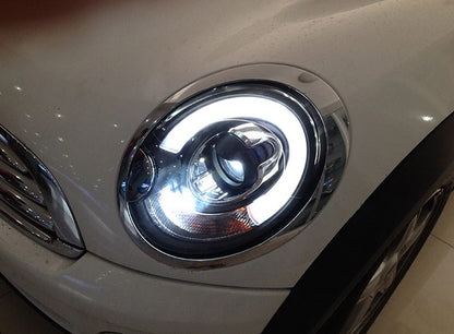 MINI COOPER R56 2006-2010 FARI ANTERIORI NERI ANGEL EYES D1S XENON DI SERIE
