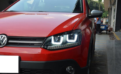 VW POLO 6R 2009 IN POI FARI ANTERIORI LENTICOLARI GTI ANGEL EYES LED .-