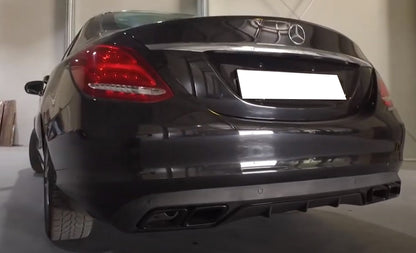MERCEDES C W205 S205 2014-2018 REAR DIFFUSER ABS TIPPER STAINLESS STEEL AMG BLACK