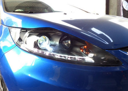 FORD FIESTA MK7 2008-2012 COPPIA FARI ANTERIORI NERI LENTICOLARI DIURNA LED