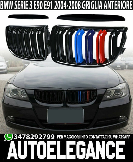BLACK M3 DOUBLE BLADE FRONT GRILLE BMW 3 SERIES E90 E91 2005-2008
