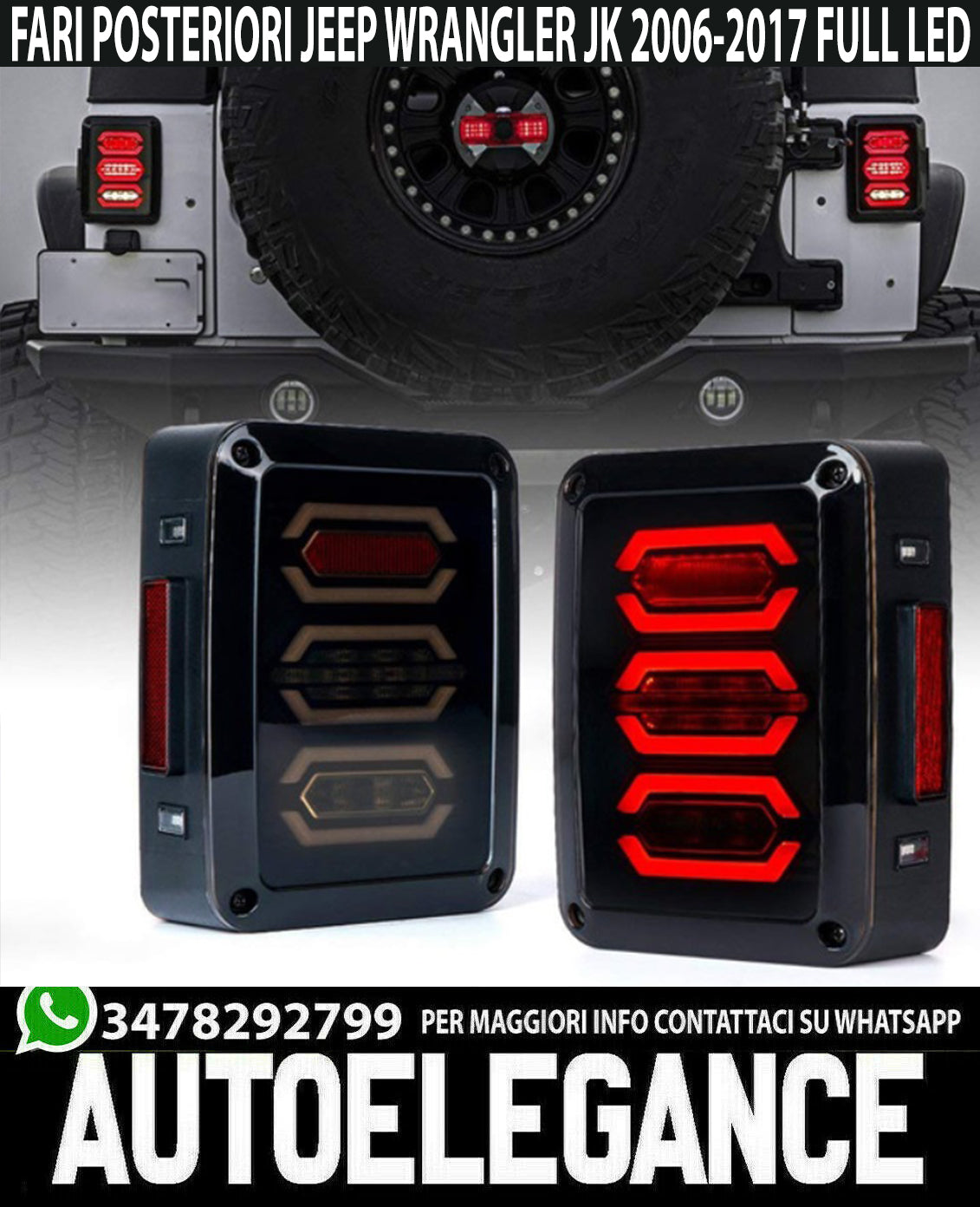 JEEP WRANGLER JK 2007-2016 PAIR OF FULL LED SMOKED REAR LIGHTS