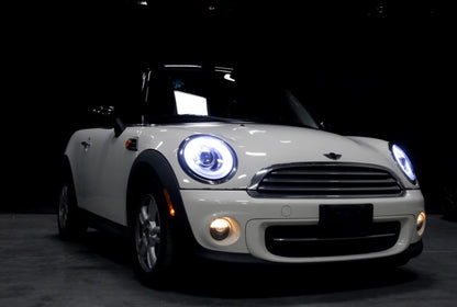 MINI COOPER R56 2006-2010 FARI ANTERIORI NERI ANGEL EYES D1S XENON DI SERIE