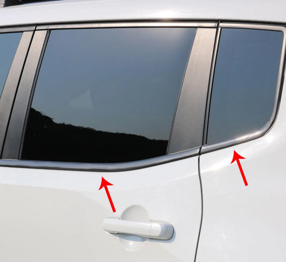 MODANATURE ADESIVE JEEP RENEGADE 2015+ CORNICE FINESTRINI ACCIAIO NERO 6 PEZZI