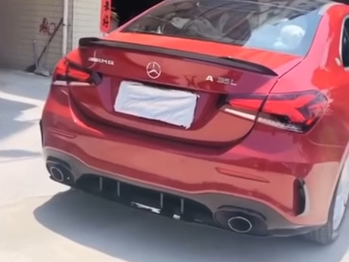 MERCEDES A-CLASS W177 SEDAN AMG REAR DIFFUSER WITH STAINLESS STEEL TIPPER A35