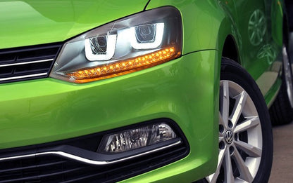 VW POLO 6R 2009 IN POI FARI ANTERIORI LENTICOLARI GTI ANGEL EYES LED .-