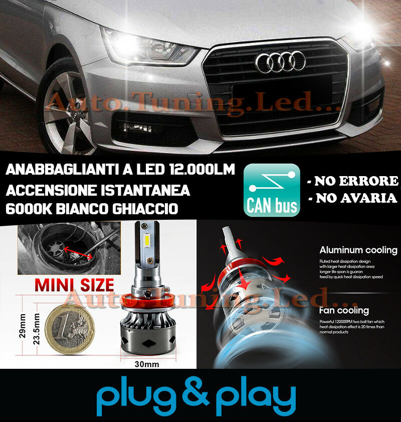 LAMPADE ANABBAGLIANTI LED AUDI A1 RESTYLING ISTANTANEO NO AVARIA 12.000LM