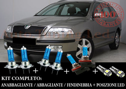 SKODA OCTAVIA 1996-2010 SET COMPLETO LAMPADE BLU XENON + POSIZIONE A LED