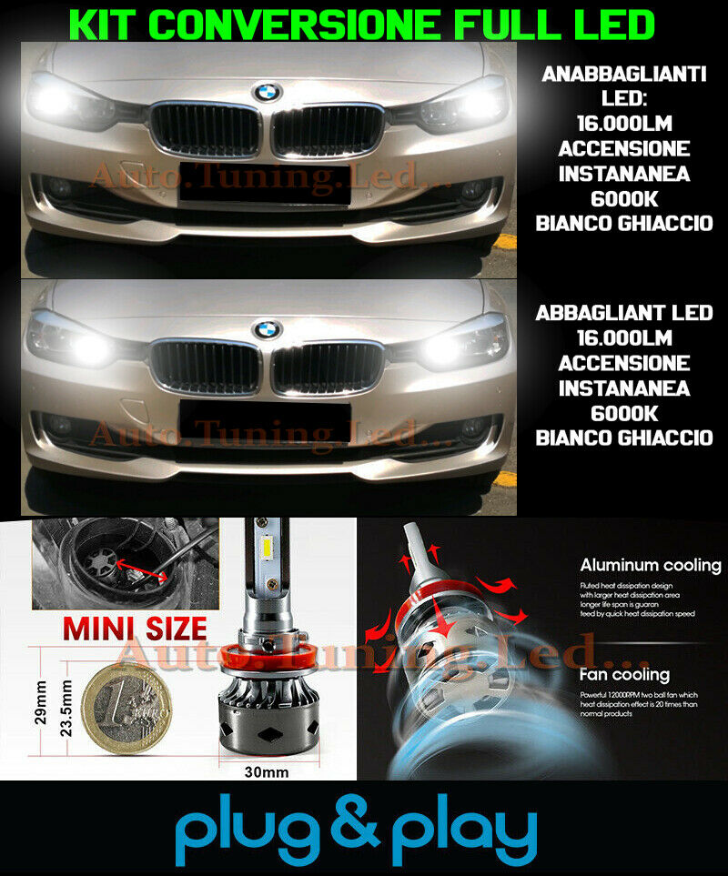 LAMPADE ANABBAGLIANTI + ABBAGLIANTI LED 16.000LM PER BMW SERIE 3 F30 F31