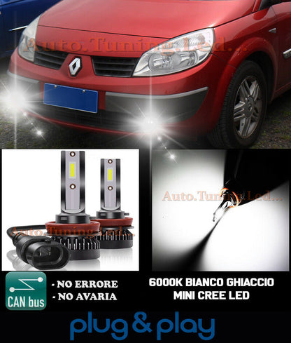 LAMPADE FENDINEBBIA A LED CREE RENAULT SCENIC II CAMBUS BIANCO GHIACCIO 8000LM