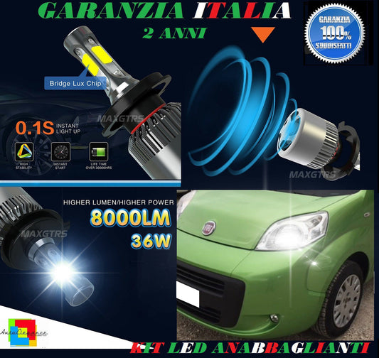 LOW BEAM HIGH BEAM LAMPS 36W 8000LM LED FIAT QUBO 2008 ONWARDS 6000K