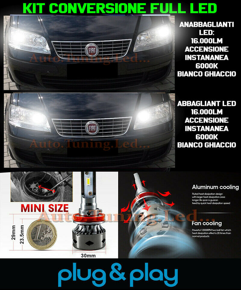 LOW BEAM + HIGH BEAM LED 16.000LM FOR FIAT IDEA