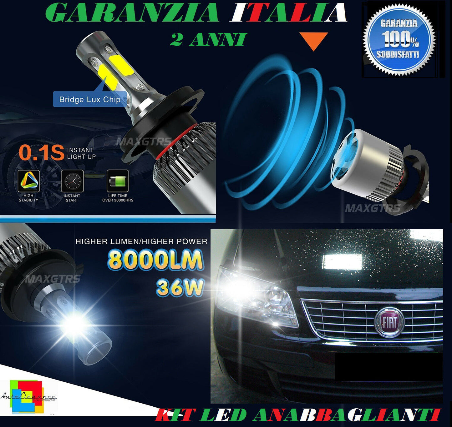 LAMPADE ANABBAGLIANTI 36W LED FIAT IDEA 2004 IN POI ISTANTANEO 6000K
