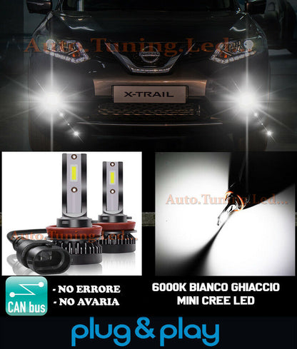 LAMPADE FENDINEBBIA A LED CREE NISSAN X-TRAIL III CAMBUS BIANCO GHIACCIO 8000LM