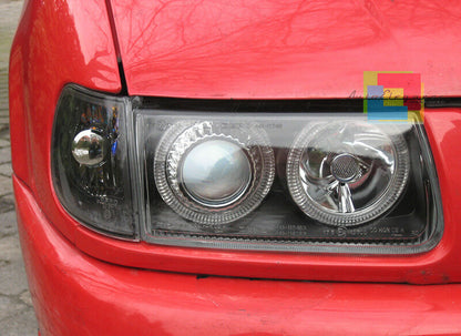 VW POLO 6N 1999-2001 RESTYLING FARI ANTERIORI ANGEL EYES LED FANALI LENTICLARI