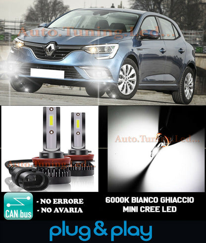 LAMPADE FENDINEBBIA A LED CREE RENAULT MEGANE MK4 CAMBUS BIANCO GHIACCIO 8000LM