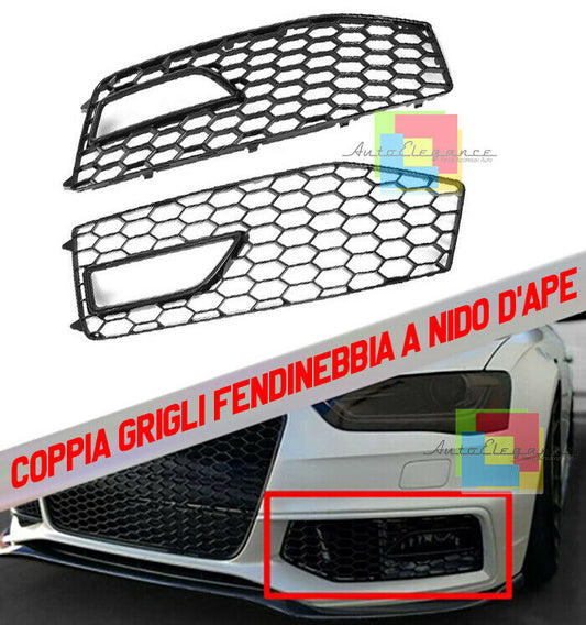 AUDI A4 B8 2012-2015 GRIGLIE FENDINEBBIA PER PARAURTI SLINE NIDO D'APE RS4 NERO AUTOELEGANCERICAMBI