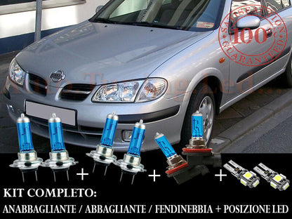 NISSAN ALMERA 2000-2006 SET COMPLETO LAMPADE BLU XENON + POSIZIONE A LED