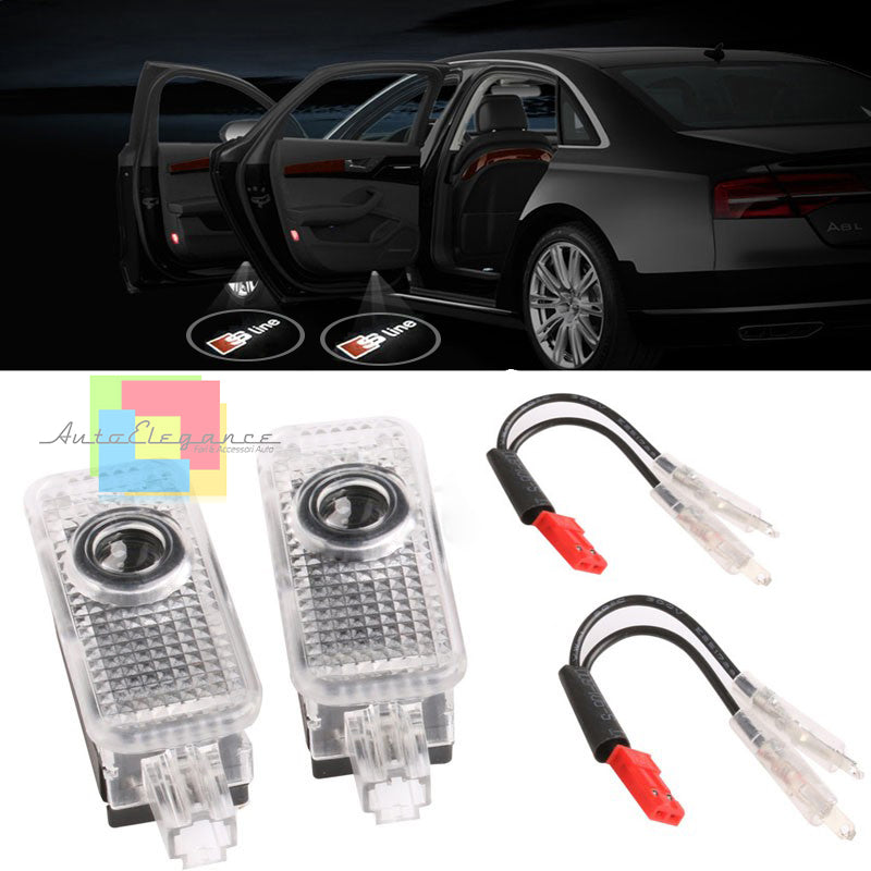 AUDI R8 2007-2016 COPPIA SIMBOLO S LINE S-LINE LASER LED SMD LOGO SOTTO PORTIERE AUTOELEGANCERICAMBI