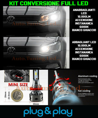 LAMPADE ANABBAGLIANTI + ABBAGLIANTI LED 16.000LM PER VW POLO 6C 2014+