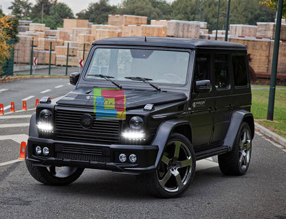MERCEDES G W463 1989-2012 COPRI FARI CON LUCI DIURNE A LED FUME' DRL G65 AMG