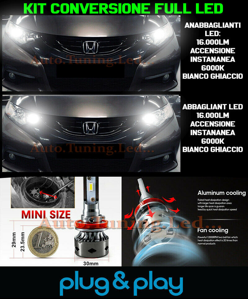 LOW BEAM + HIGH BEAM LED 16,000LM FOR HONDA CIVIC 9 IX