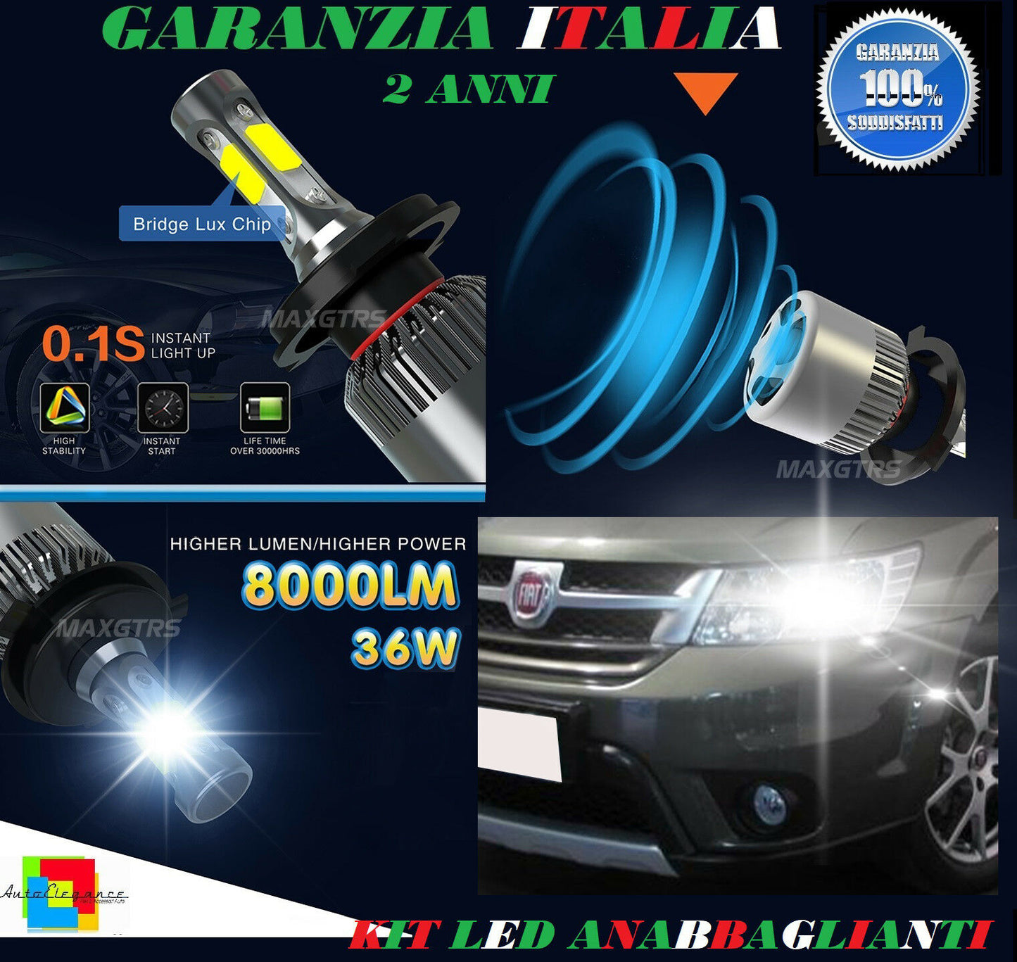 LAMPADE ANABBAGLIANTI 36W LED FIAT FREEMONT 2011 IN POI ISTANTANEO 6000K