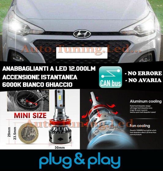 HYUNDAI I20 MK2 INSTANT NO FAILURE LED LOW BEAM HEADLIGHTS 12,000LM
